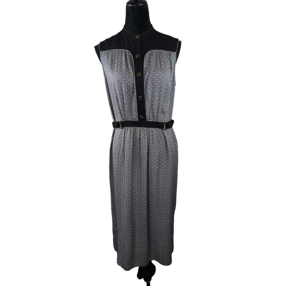 Tory Burch Blue Gemini Link Rampling Silk Belted Sleeveless Midi Dress Size 8